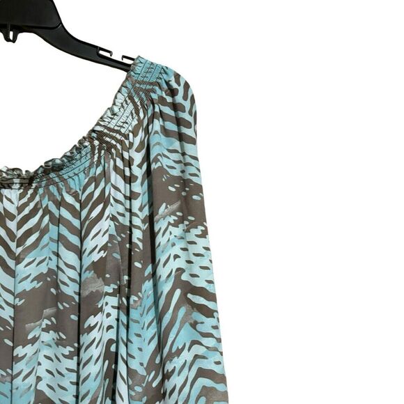 Chicos Top Womens Extra Large XL Multicolor Artsy Print Smocked Neck Blouse - Picture 3 of 9